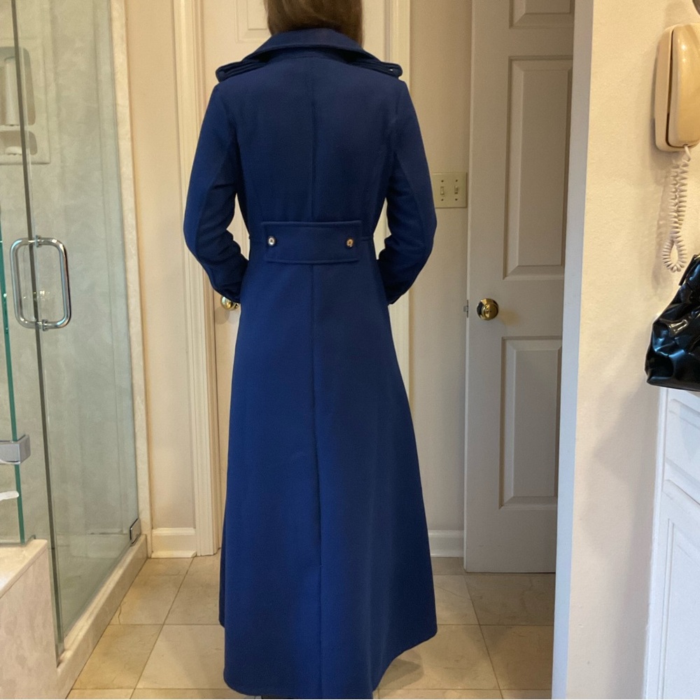 Owind Coat, long length, dark royal blue, pockets, lots of details, Sz S - Picture 9 of 15